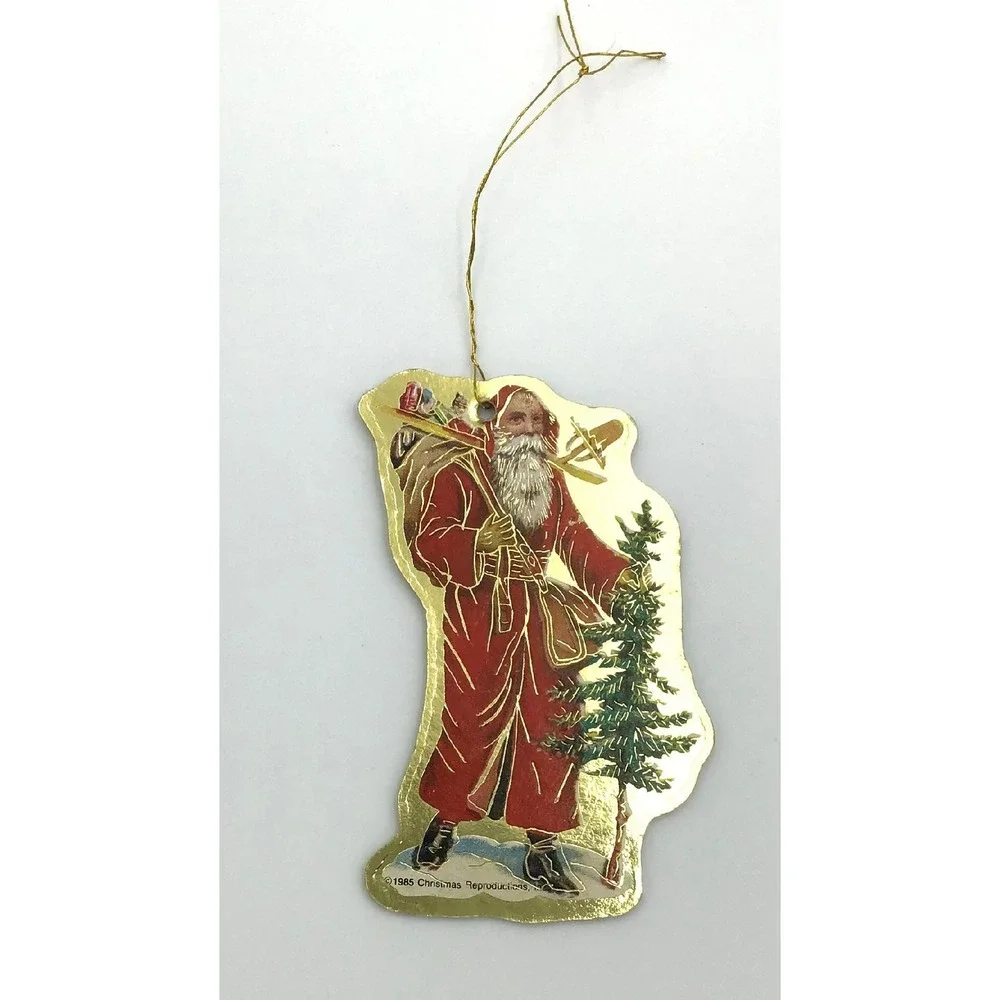 VTG Christmas Reproductions 80's Paper Foil Die Cut Ornaments 5 Santa Victorian